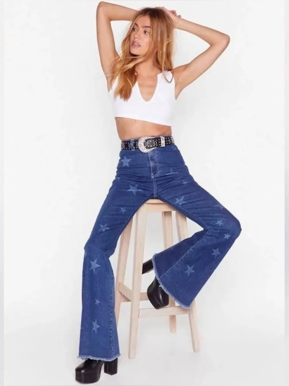 NWT Nasty Gal Blue Star High-Rise Flare Jeans